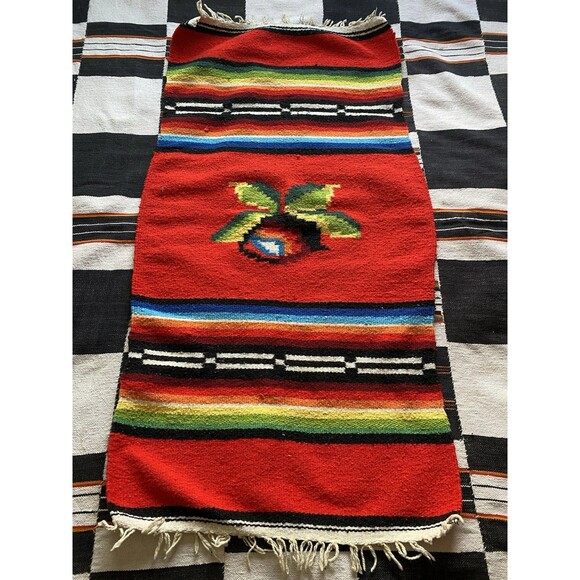 Vintage Handwoven Serape Kilim Rug Runner Wall Hanging. Rose. Wool Blend. Boho. - Picture 5 of 12